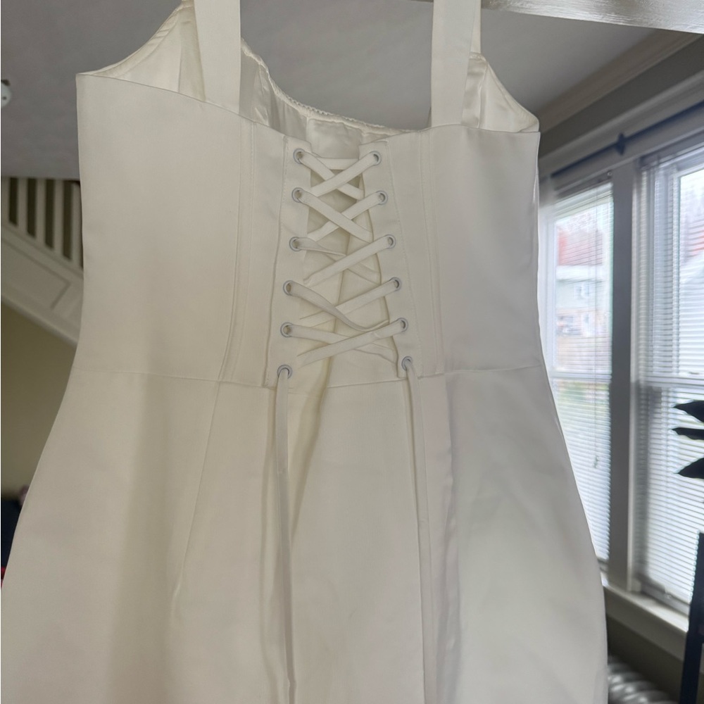 PrettyLittleThing Cream Lace-Up Mini Dress